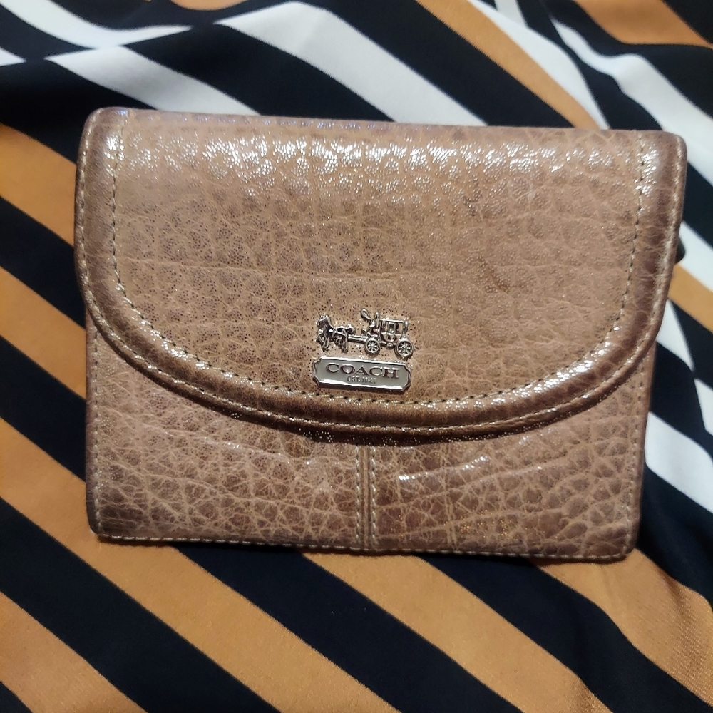 Coach Madison Khaki / Brown Embossed Metallic Medium Wallet